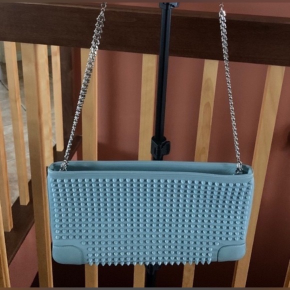 Auth CHRISTIAN LOUBOUTIN Purse LOUBIPOSH Spiked Crossbody Shoulder Bag Blue - Picture 4 of 13